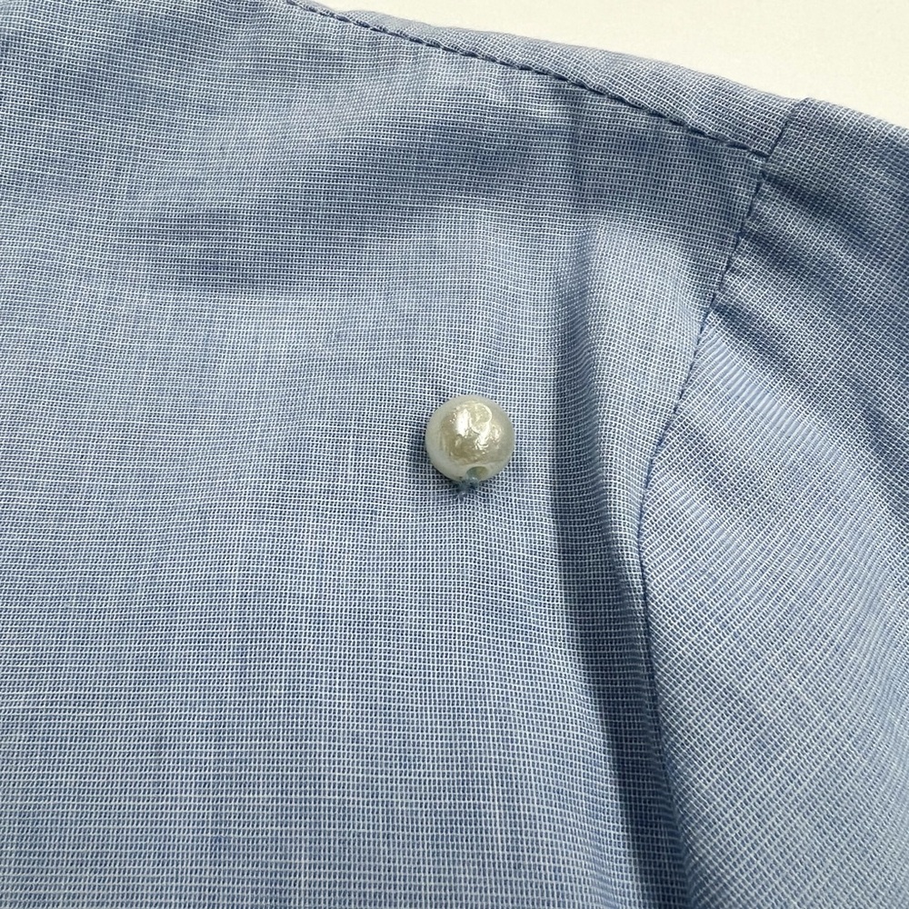 Sky Blue 3/4 Sleeve Faux Pearl Blouse - Picture 14 of 15